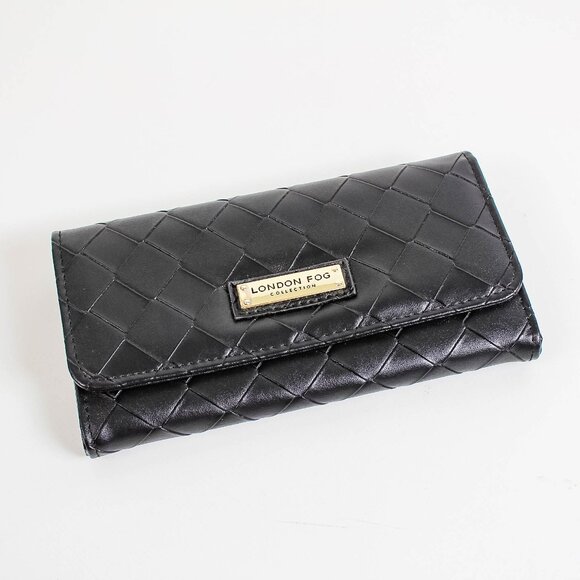 London Fog Black Woven Flap Wallet Organizer - Picture 1 of 7
